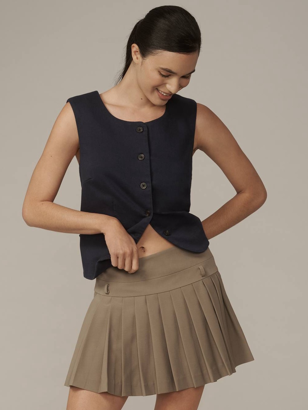 ANTHROPOLOGIE NWT L Shrunken Cotton Vest Blouse in Navy Blue Coastal Nautical